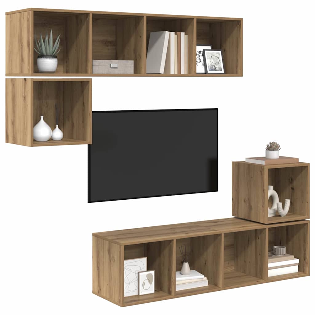 Set TV komoda Zidne 4 pcs Umjetnički hrast Konstruirano drvo