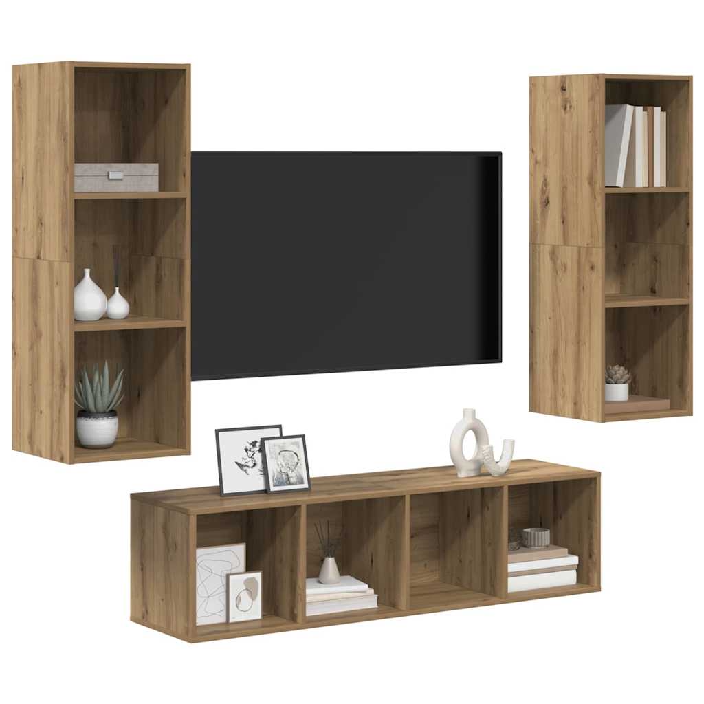 Set TV komoda Zidne 3 pcs Umjetnički hrast Konstruirano drvo