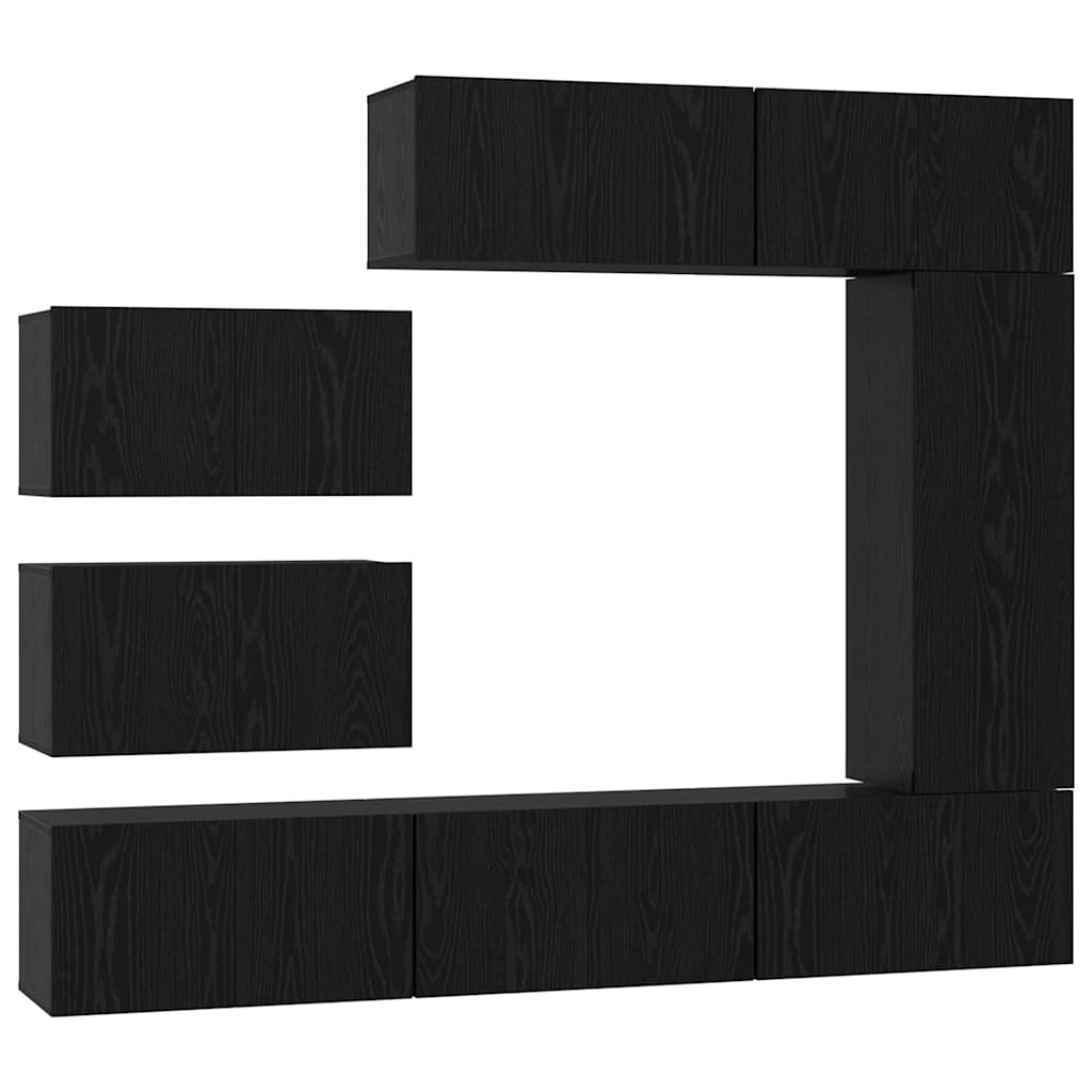 Set TV komoda Zidne 8 pcs Crni hrast Konstruirano drvo