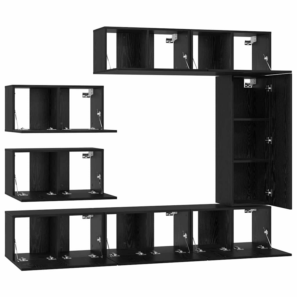 Set TV komoda Zidne 8 pcs Crni hrast Konstruirano drvo
