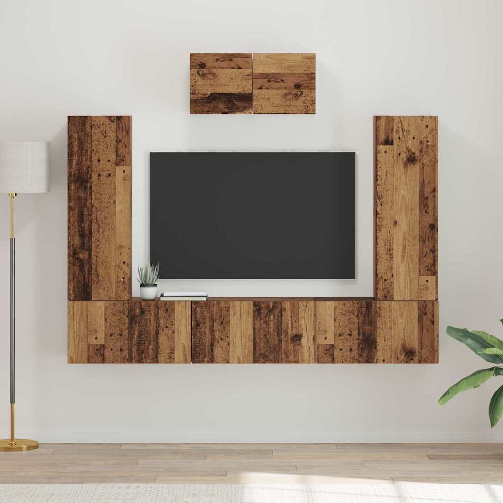 Set TV komoda Zidne 7 pcs Staro drvo Konstruirano drvo