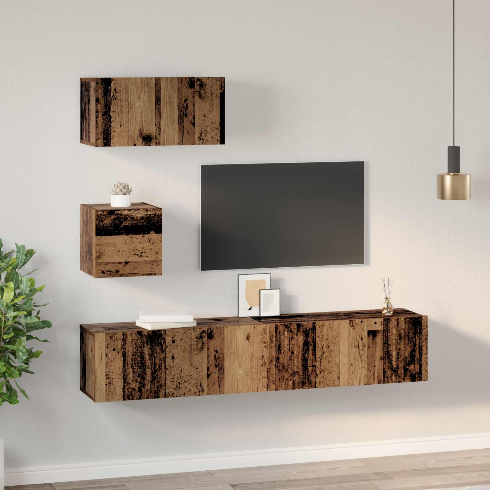 Set TV komoda Zidne 3 pcs Staro drvo Konstruirano drvo