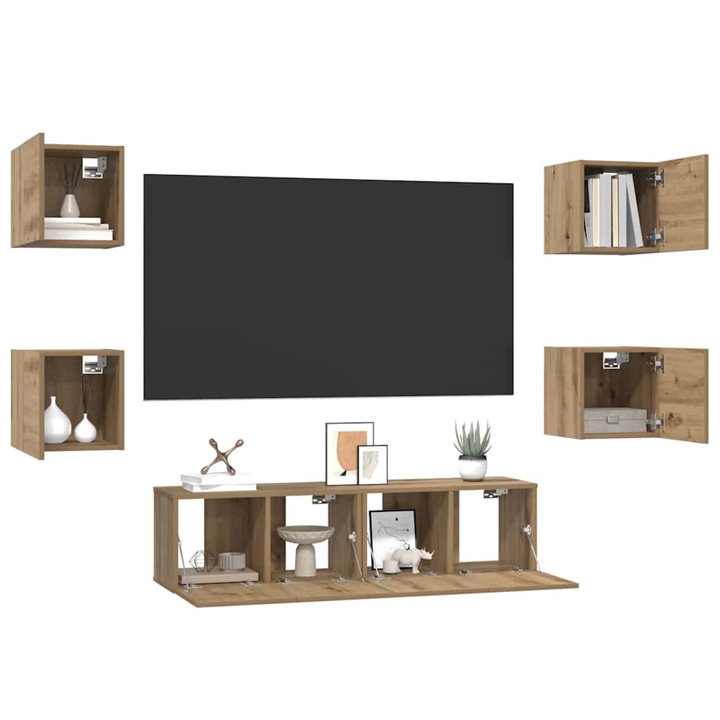 Set TV komoda Zidne 6 pcs Umjetnički hrast Konstruirano drvo