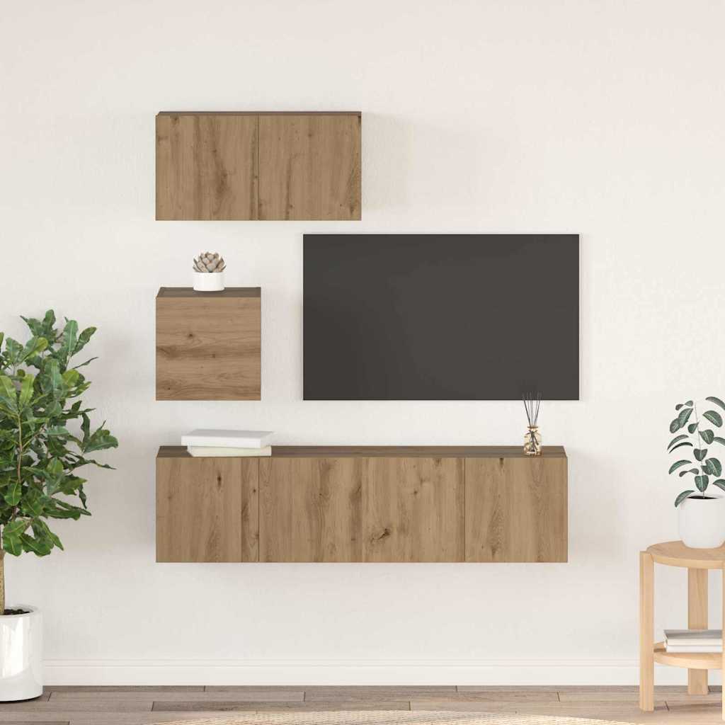 Set TV komoda Zidne 4 pcs Umjetnički hrast Konstruirano drvo