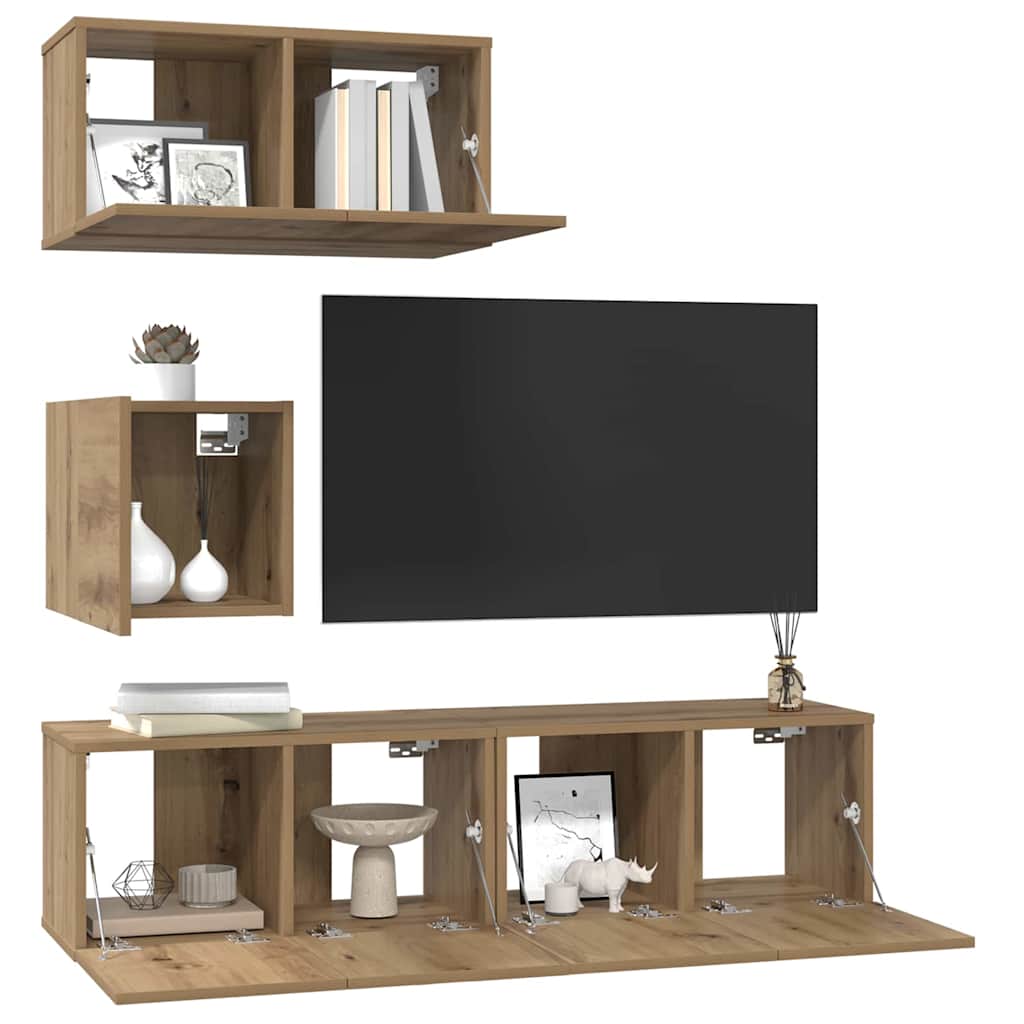 Set TV komoda Zidne 4 pcs Umjetnički hrast Konstruirano drvo