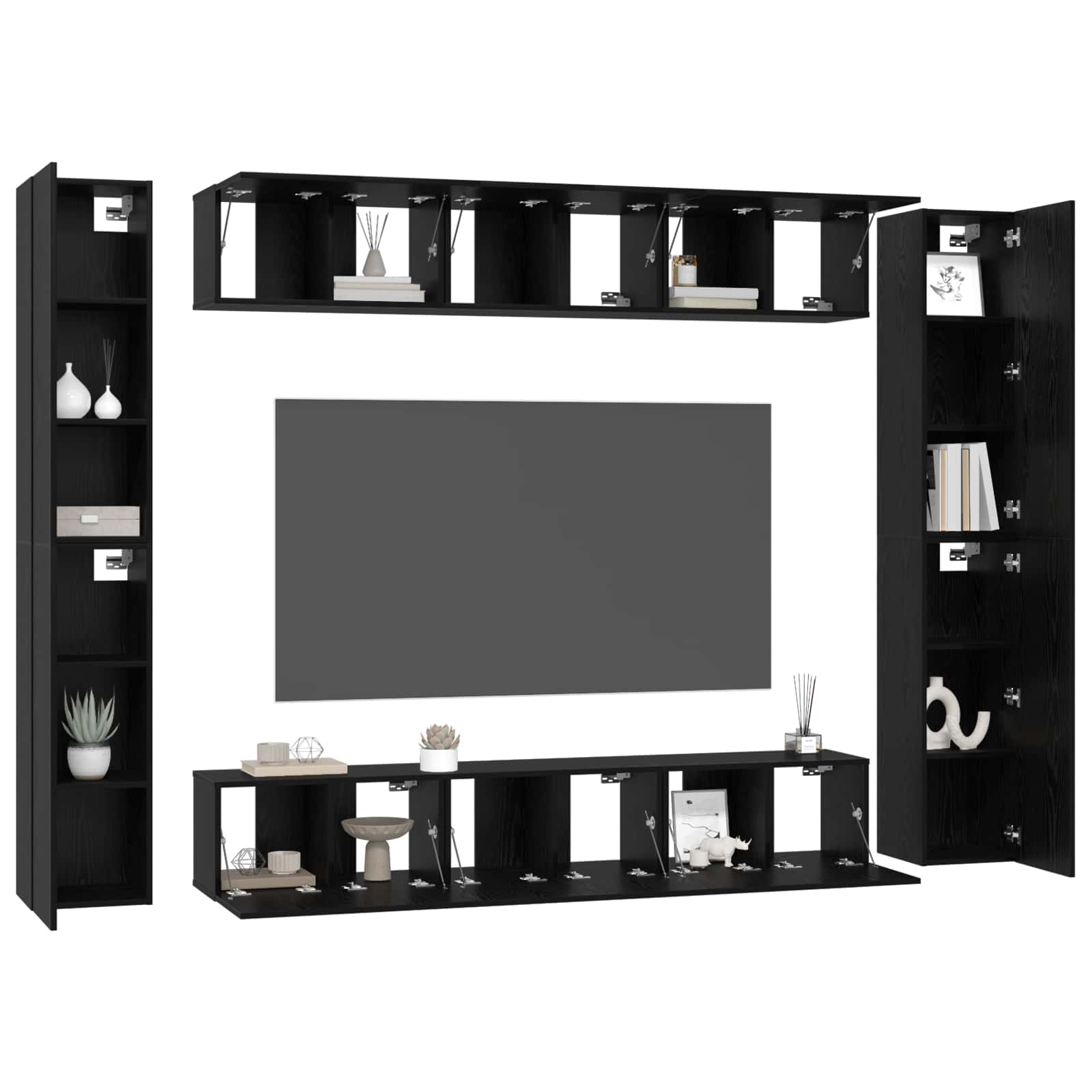Set TV komoda Zidne 10 pcs Crni hrast Konstruirano drvo