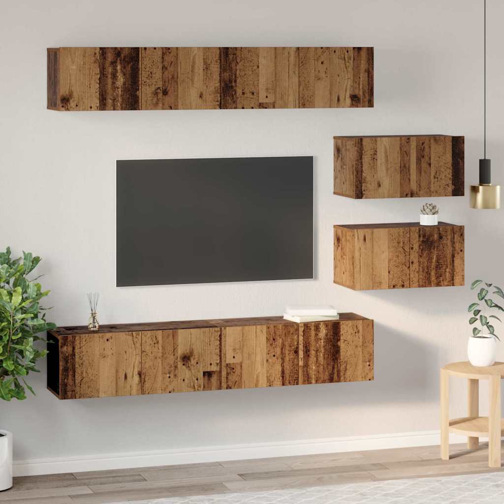 Set TV komoda Zidne 6 pcs Staro drvo Konstruirano drvo