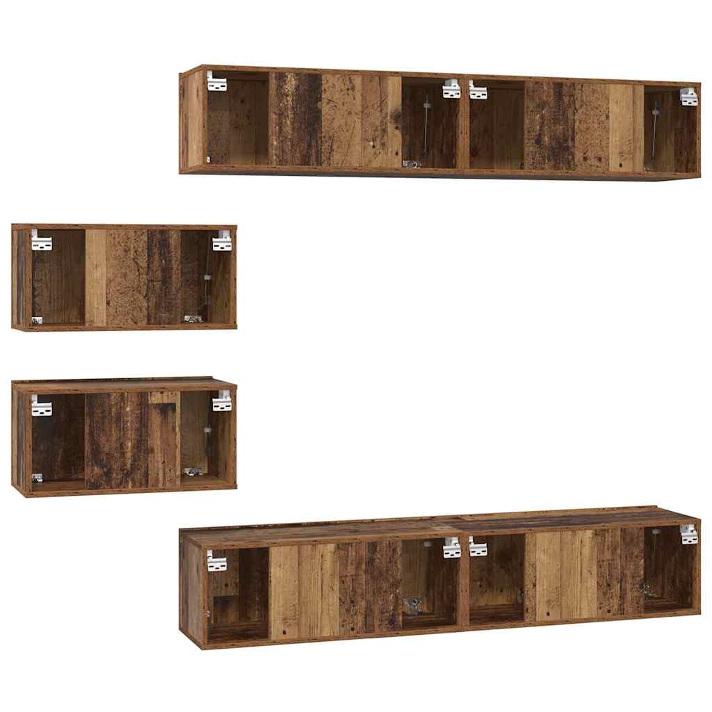 Set TV komoda Zidne 6 pcs Staro drvo Konstruirano drvo