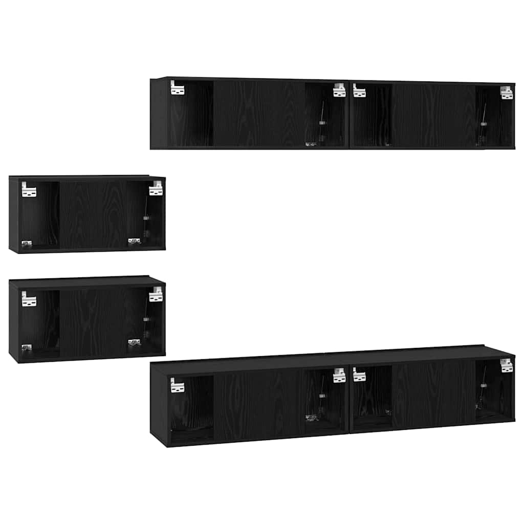 Set TV komoda Zidne 6 pcs Crni hrast Konstruirano drvo