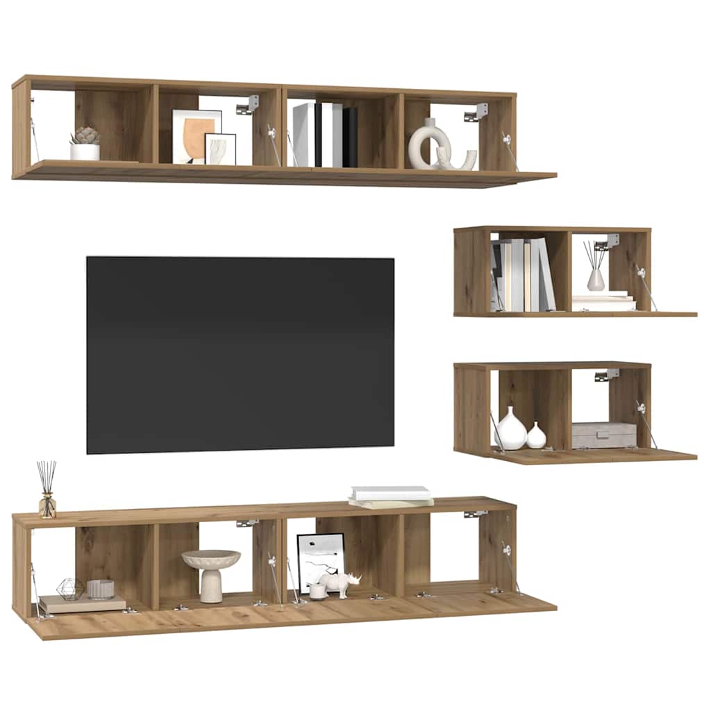 Set TV komoda Zidne 6 pcs Umjetnički hrast Konstruirano drvo