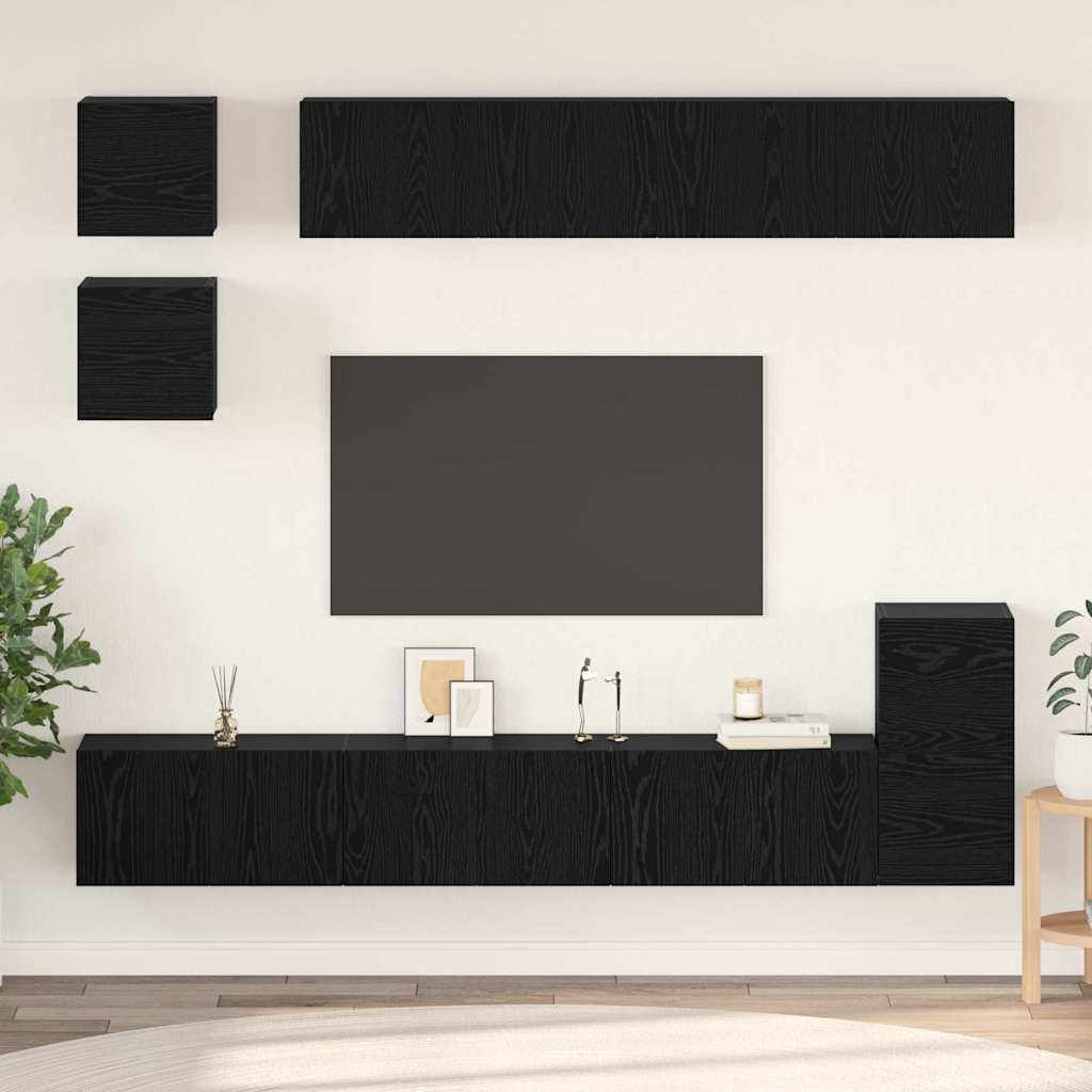 Set TV komoda Zidne 8 pcs Crni hrast Konstruirano drvo