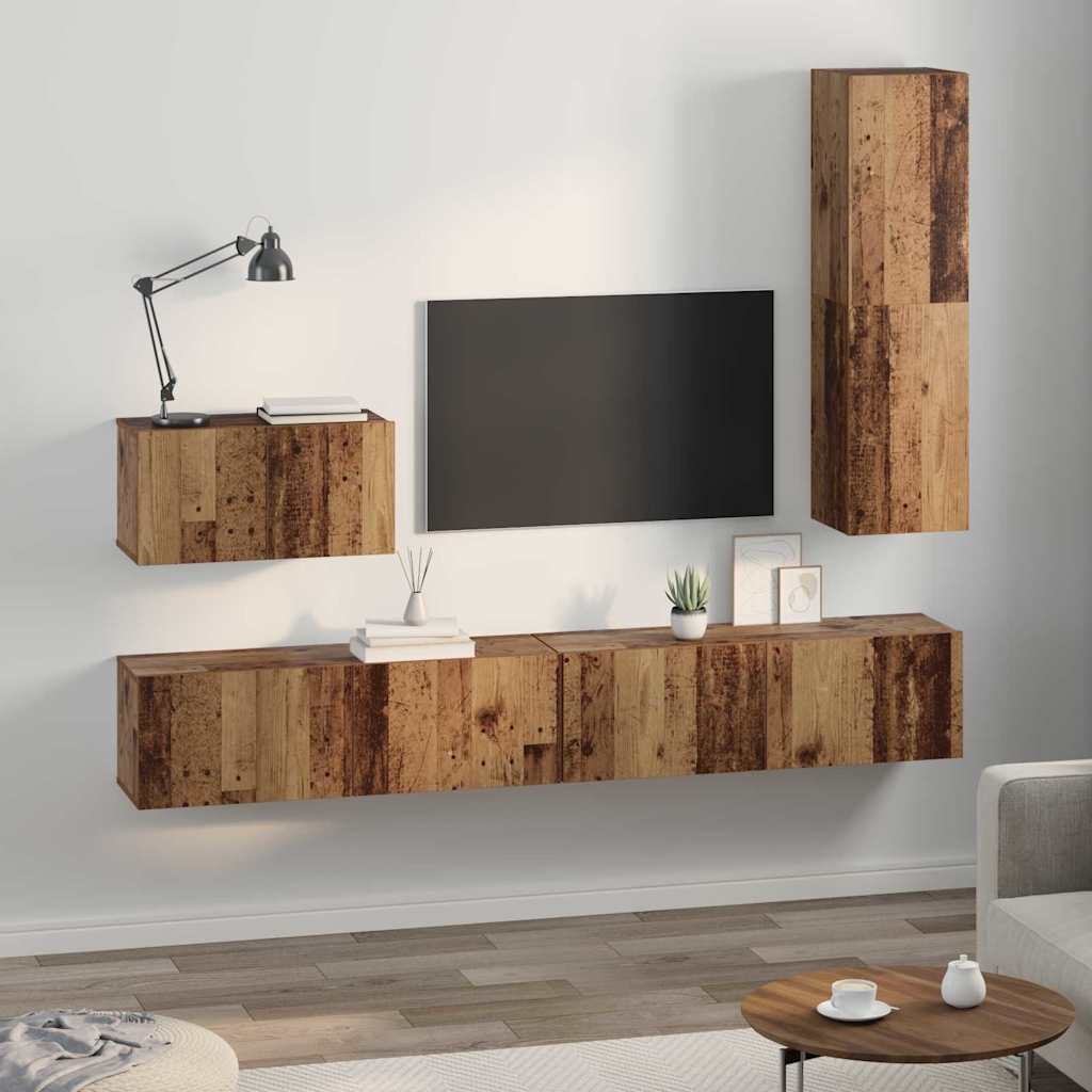 TV Kabinet za Zid Zidne 4 pcs Staro drvo Konstruirano drvo
