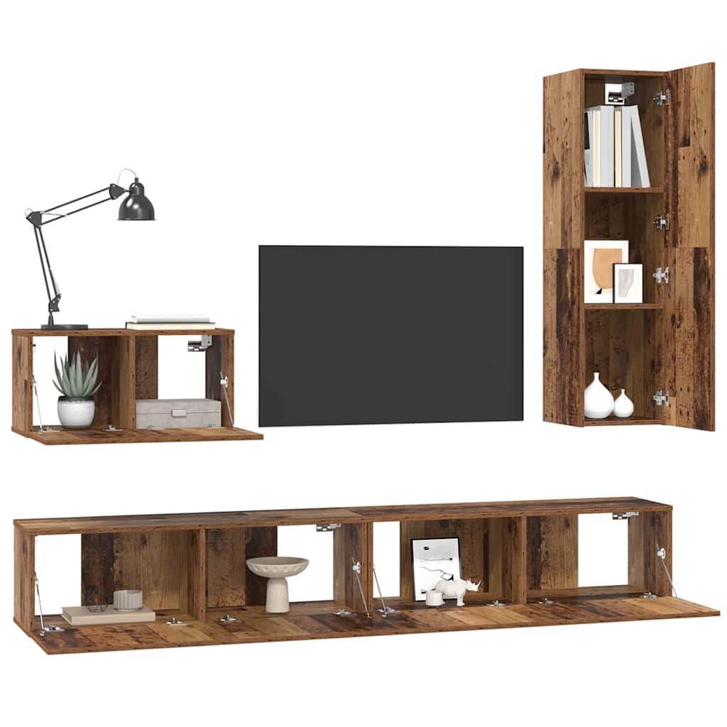TV Kabinet za Zid Zidne 4 pcs Staro drvo Konstruirano drvo