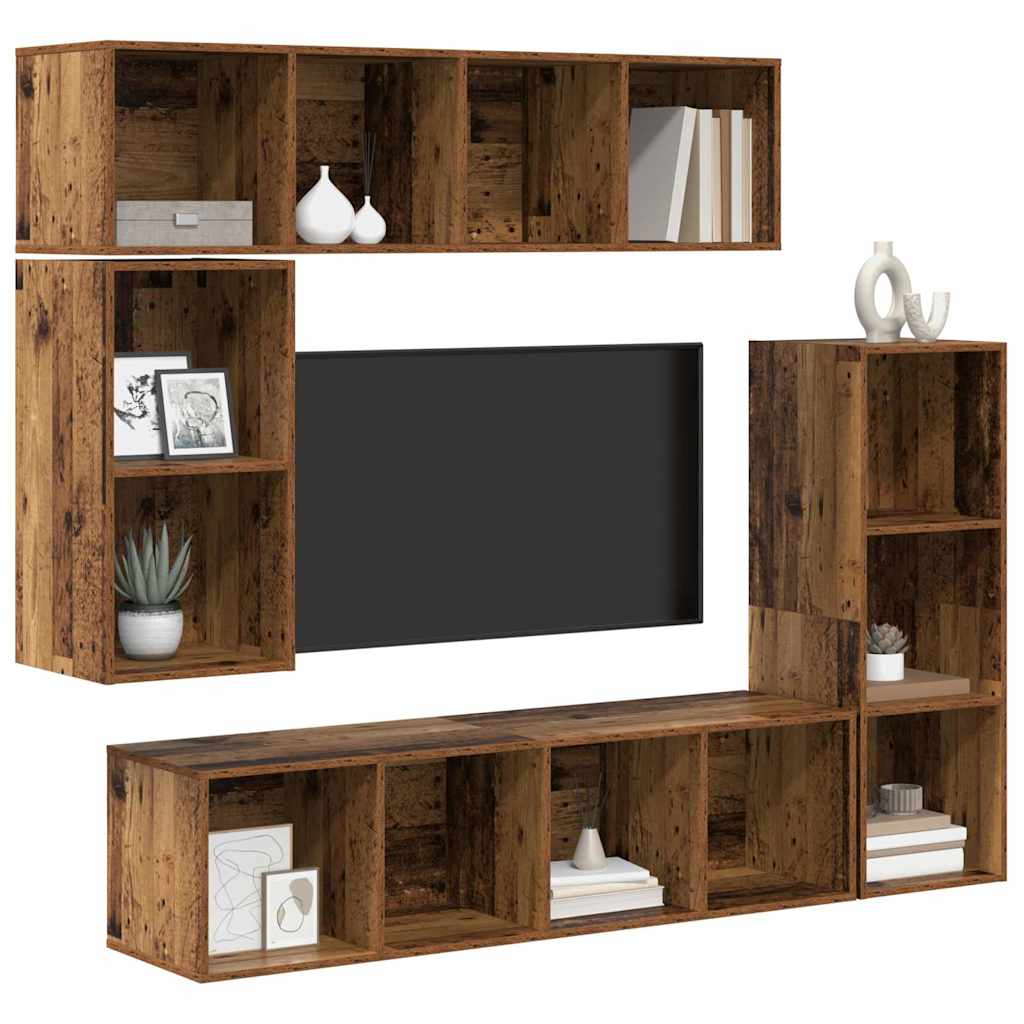 Set TV komoda Zidne 4 pcs Staro drvo Konstruirano drvo