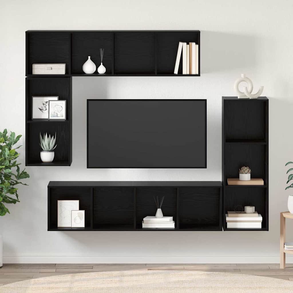 Set TV komoda Zidne 4 pcs Crni hrast Konstruirano drvo