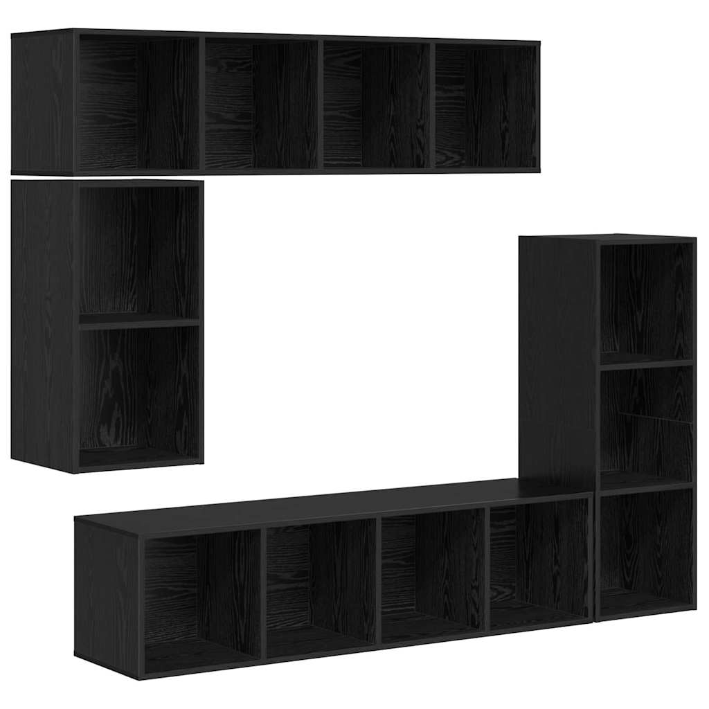Set TV komoda Zidne 4 pcs Crni hrast Konstruirano drvo