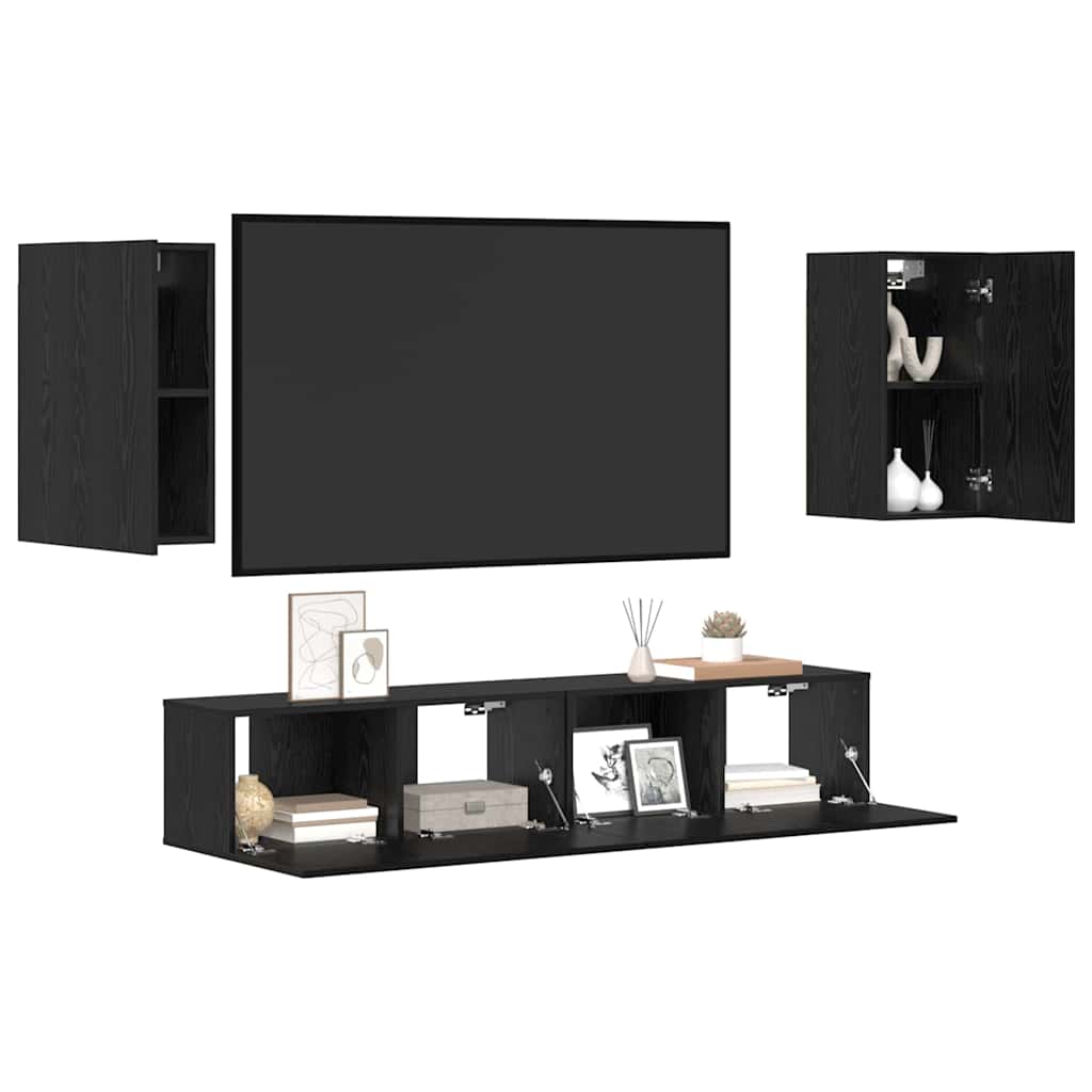 Set TV komoda Zidne 4 pcs Crni hrast Konstruirano drvo