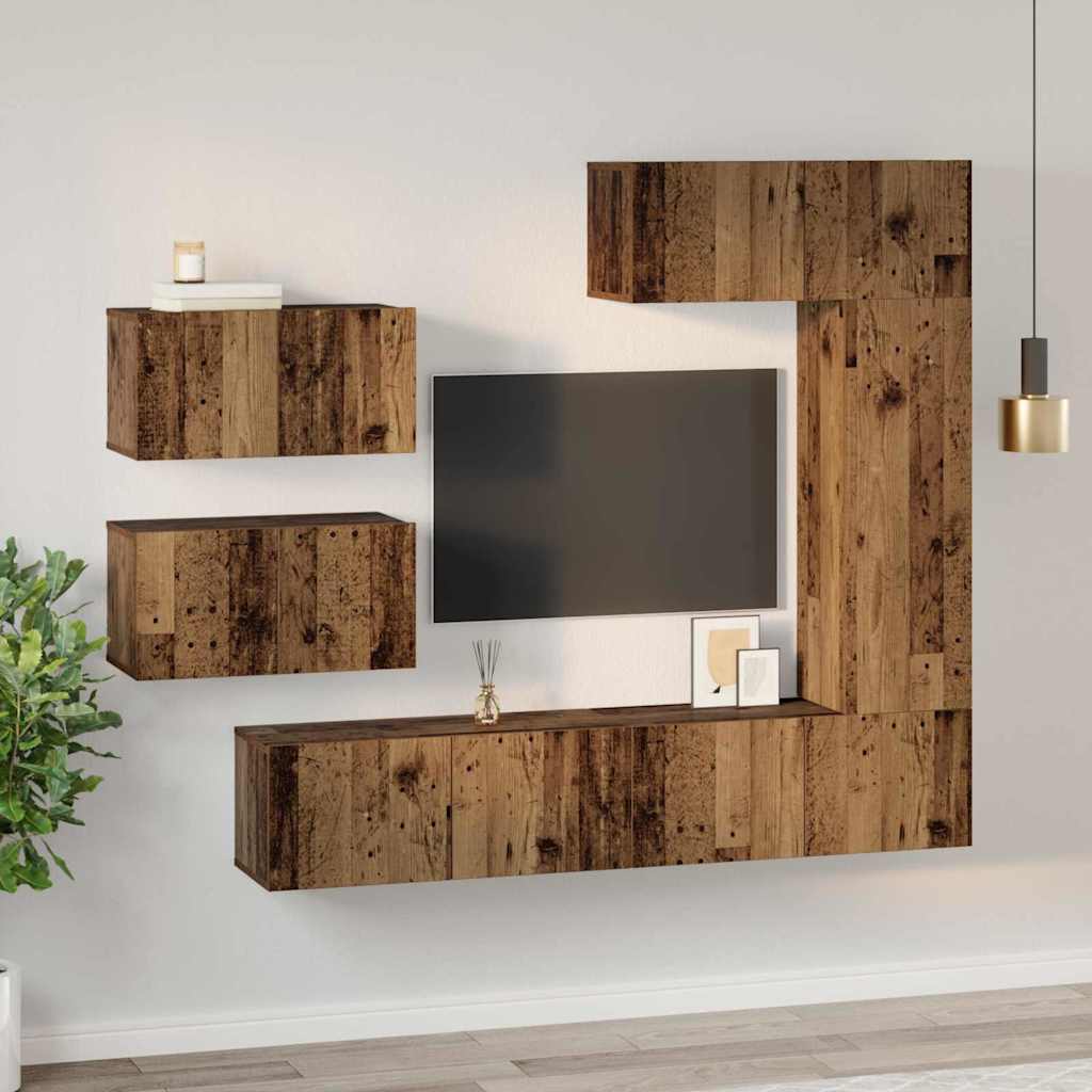 Set TV komoda Zidne 6 pcs Staro drvo Konstruirano drvo