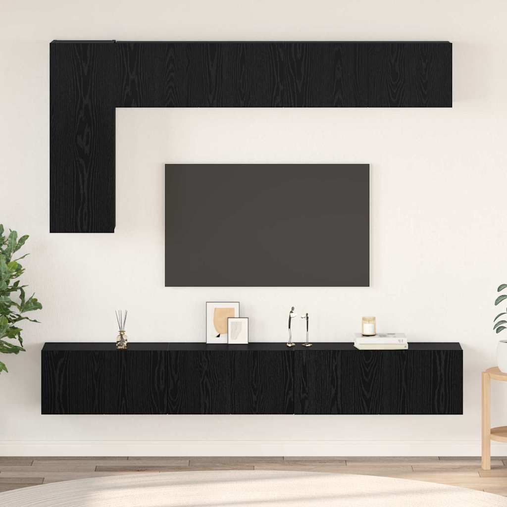 Set TV komoda Zidne 6 pcs Crni hrast Konstruirano drvo