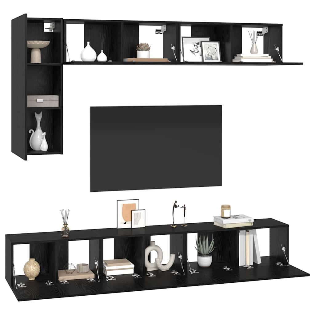Set TV komoda Zidne 6 pcs Crni hrast Konstruirano drvo