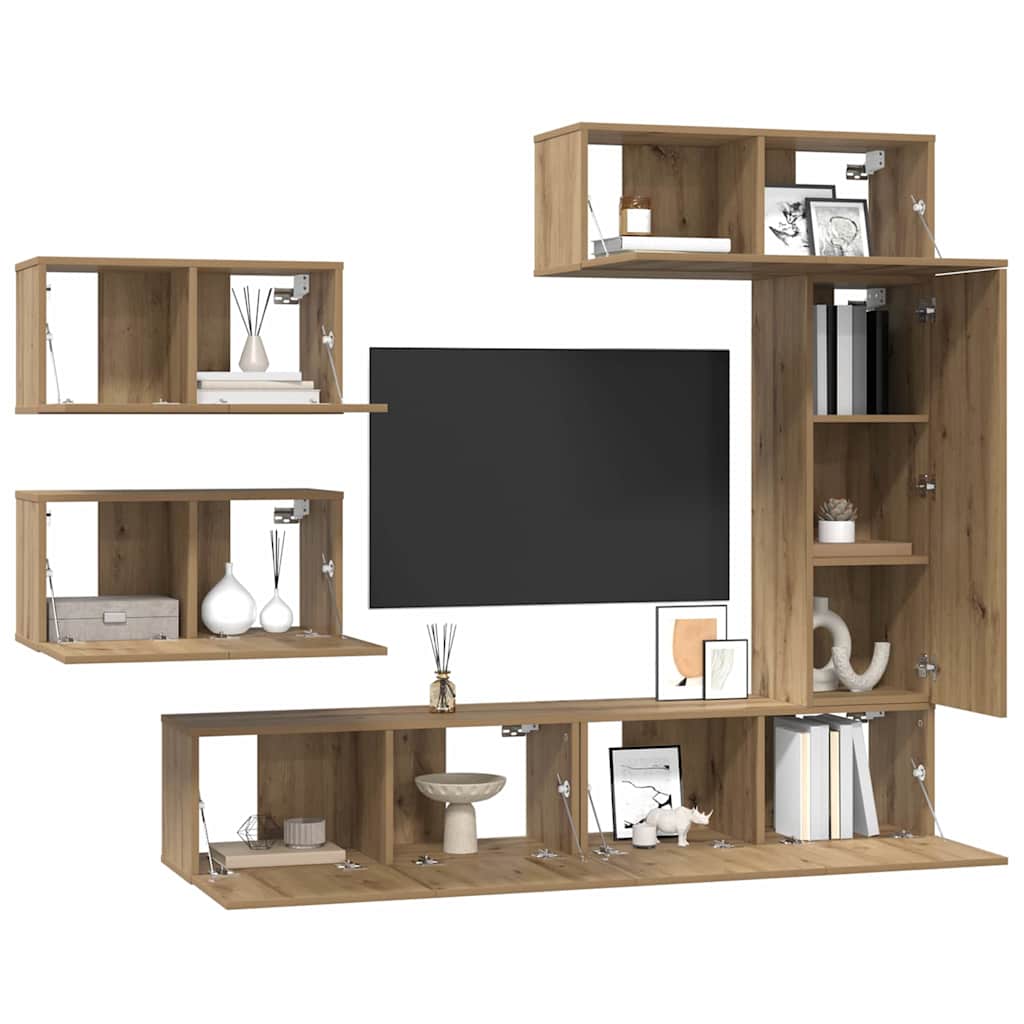 Set TV komoda Zidne 6 pcs Umjetnički hrast Konstruirano drvo