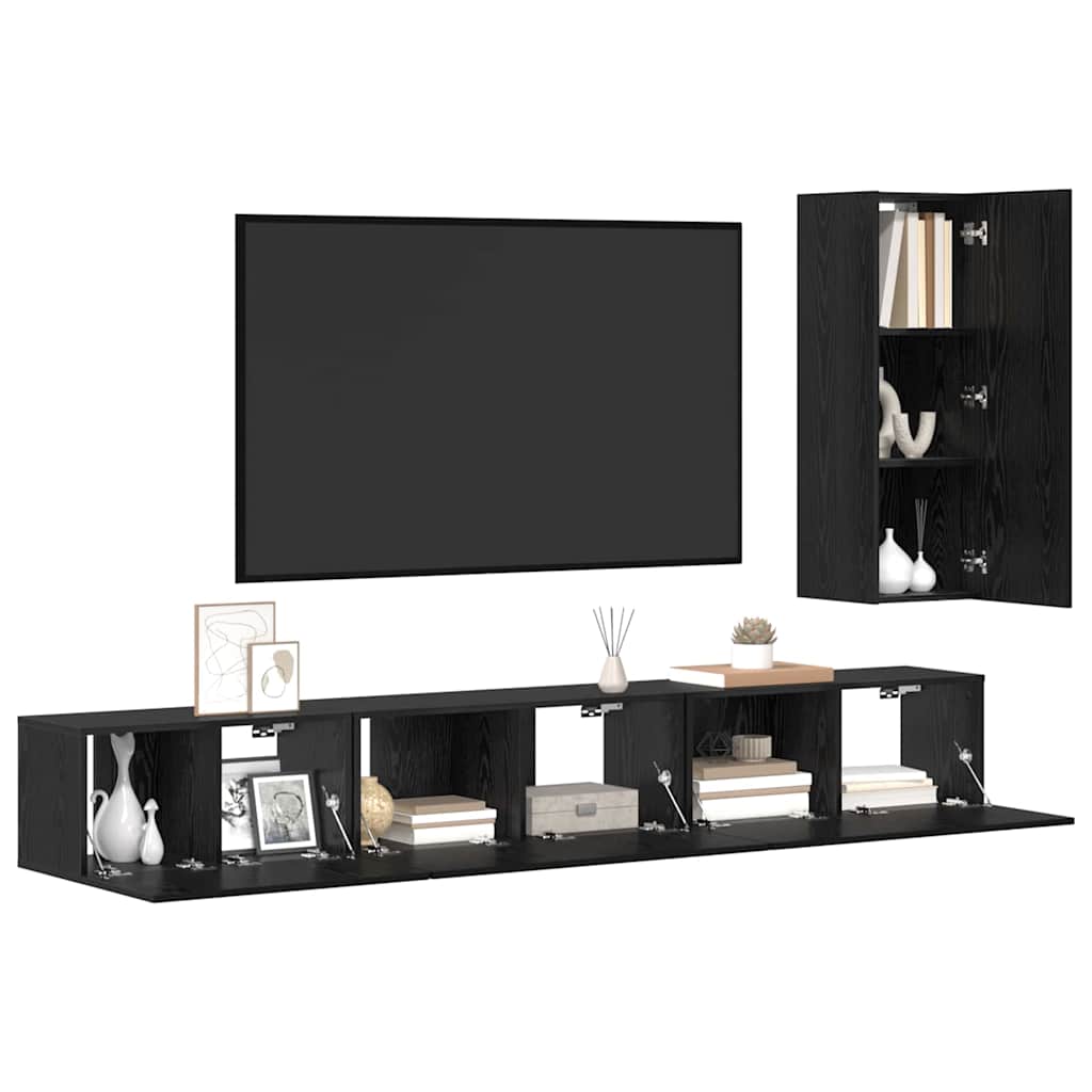 Set TV komoda s ladicama 4 pcs Crni hrast Konstruirano drvo