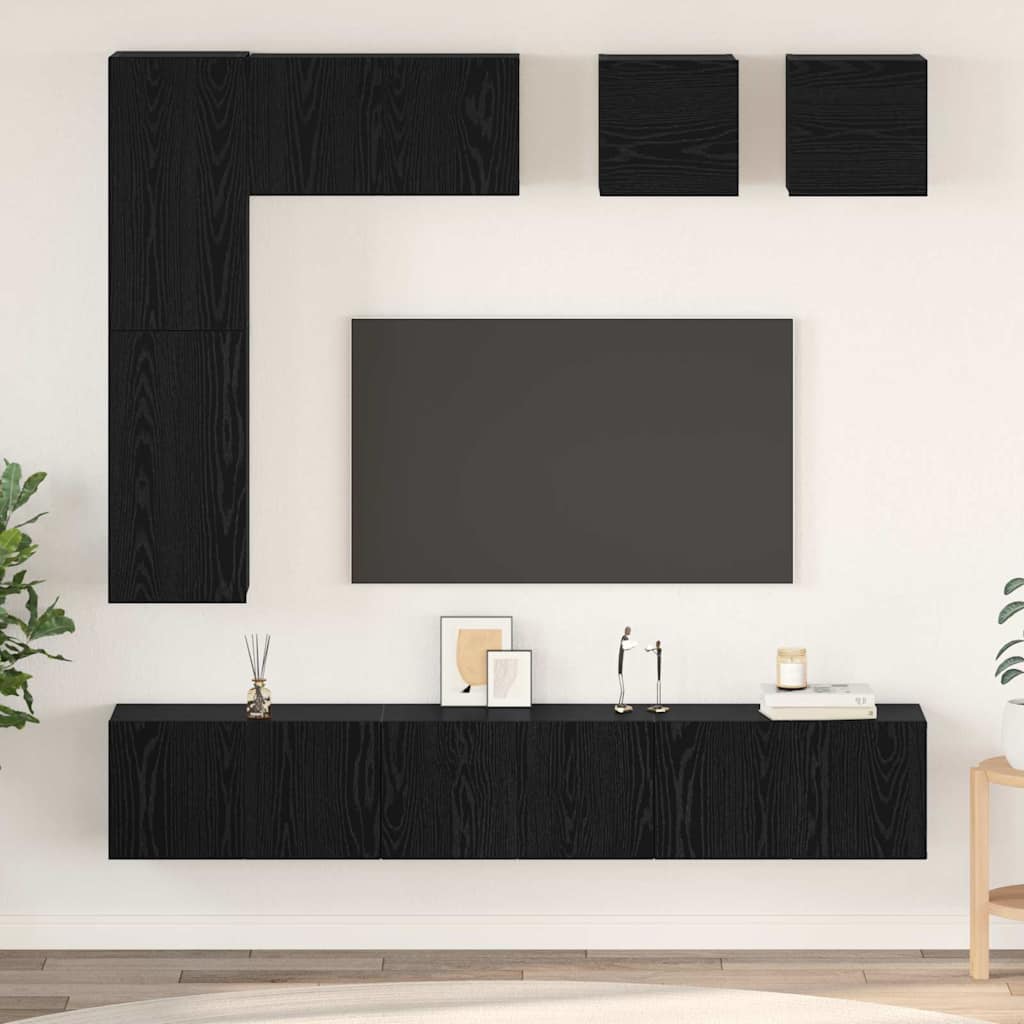 Set TV komoda Zidne 8 pcs Crni hrast Konstruirano drvo