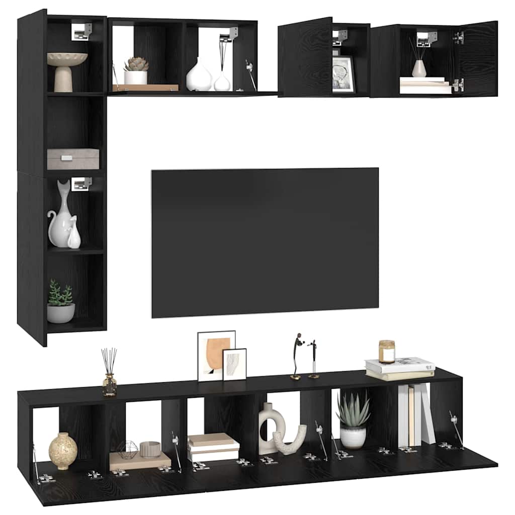 Set TV komoda Zidne 8 pcs Crni hrast Konstruirano drvo