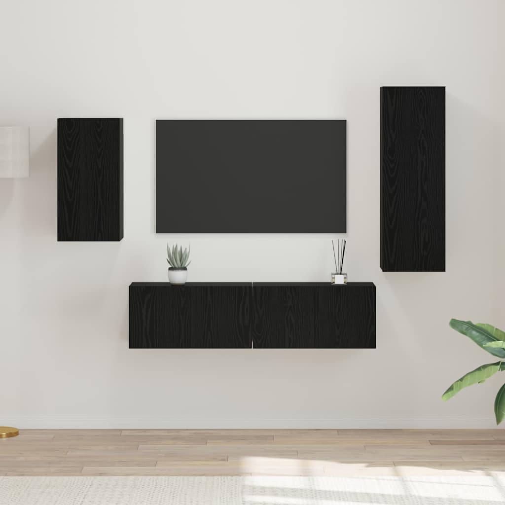 Set TV komoda Zidne 4 pcs Crni hrast Konstruirano drvo