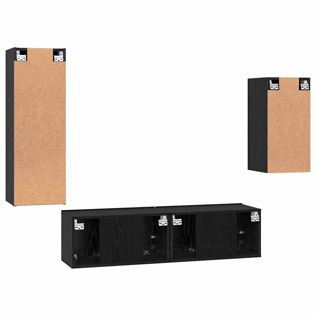 Set TV komoda Zidne 4 pcs Crni hrast Konstruirano drvo