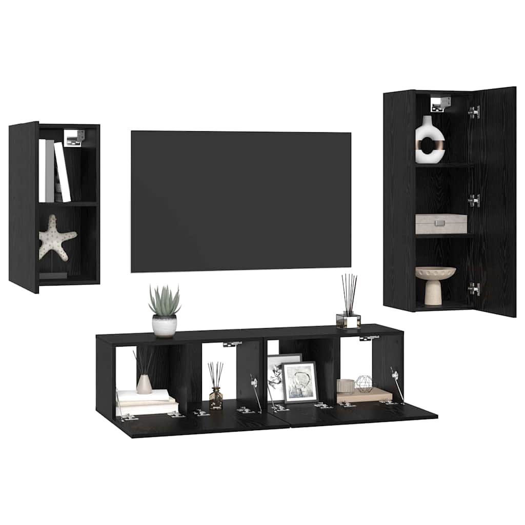 Set TV komoda Zidne 4 pcs Crni hrast Konstruirano drvo