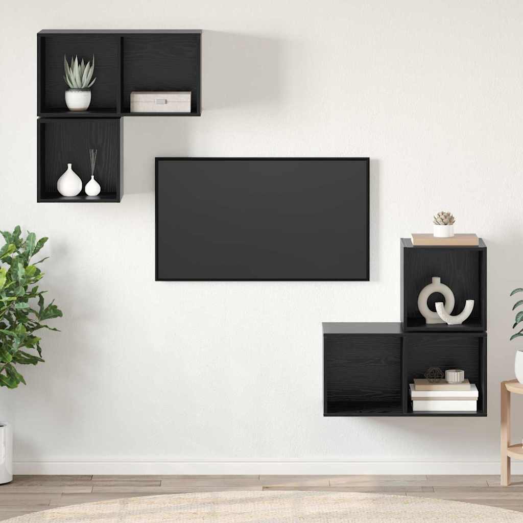 Set TV komoda Zidne 4 pcs Crni hrast Konstruirano drvo