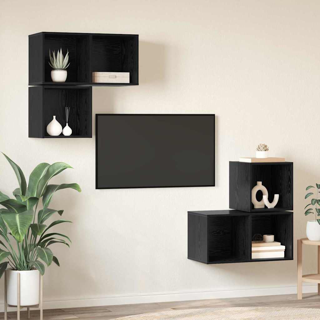 Set TV komoda Zidne 4 pcs Crni hrast Konstruirano drvo