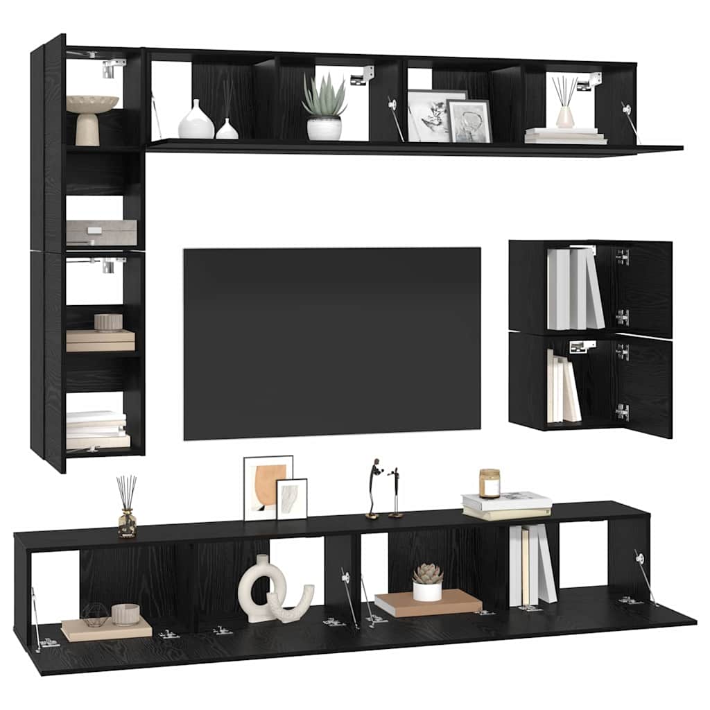 Set TV komoda Zidne 8 pcs Crni hrast Konstruirano drvo
