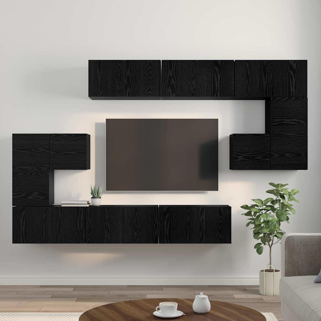 Set TV komoda Zidne 10 pcs Crni hrast Konstruirano drvo