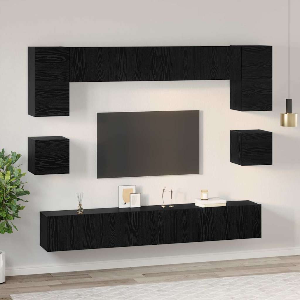 Set TV komoda Zidne 8 pcs Crni hrast Konstruirano drvo