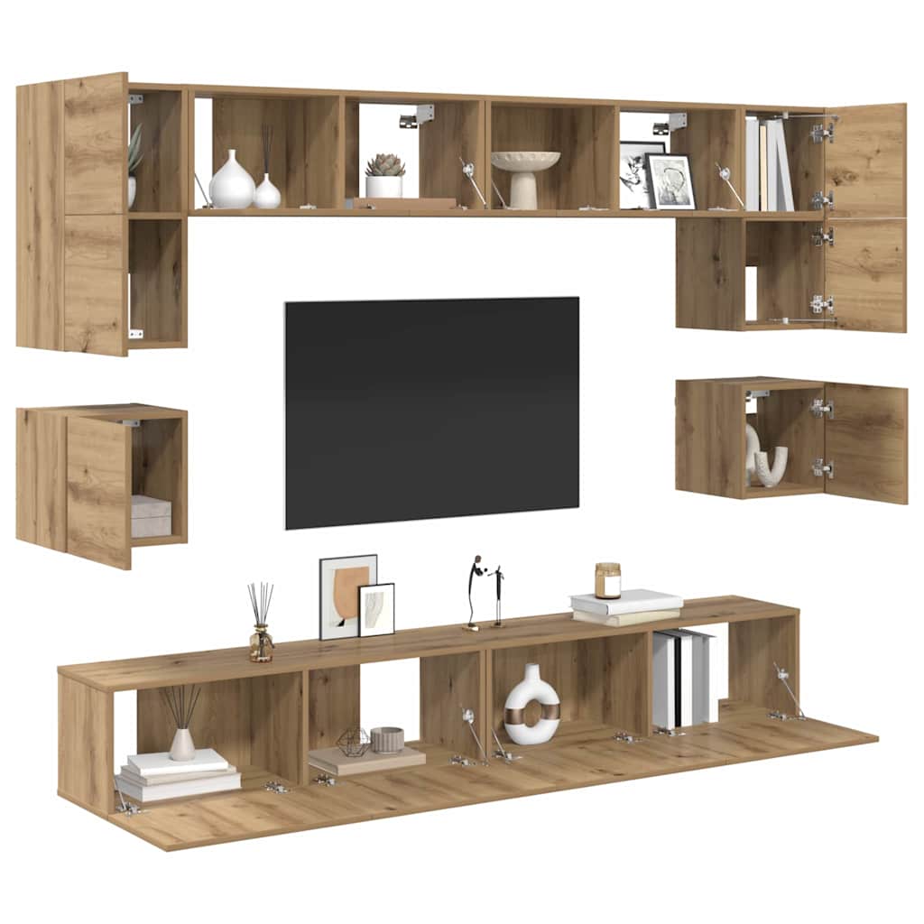 Set TV komoda Zidne 8 pcs Umjetnički hrast Konstruirano drvo
