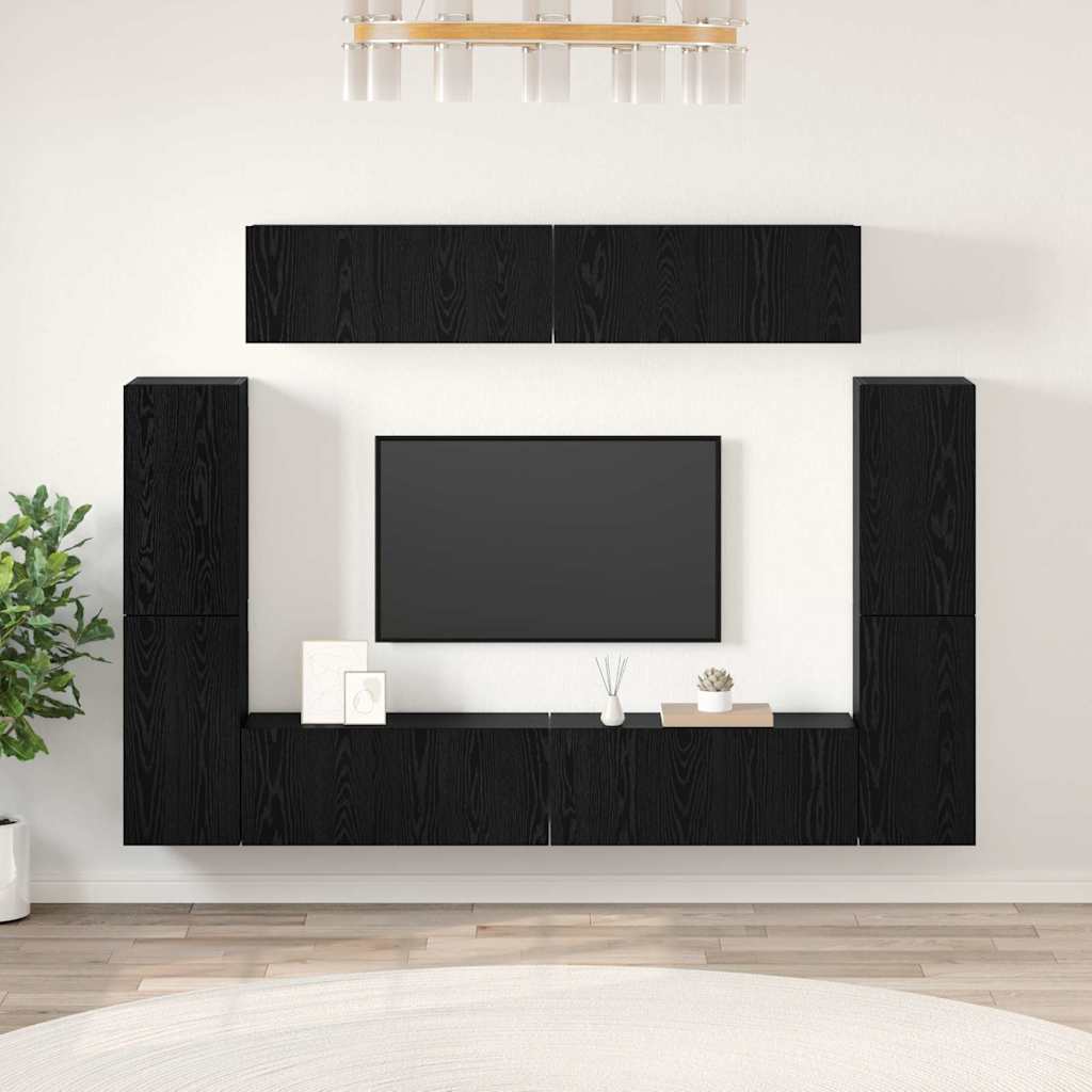 Set TV komoda Zidne 8 pcs Crni hrast Konstruirano drvo