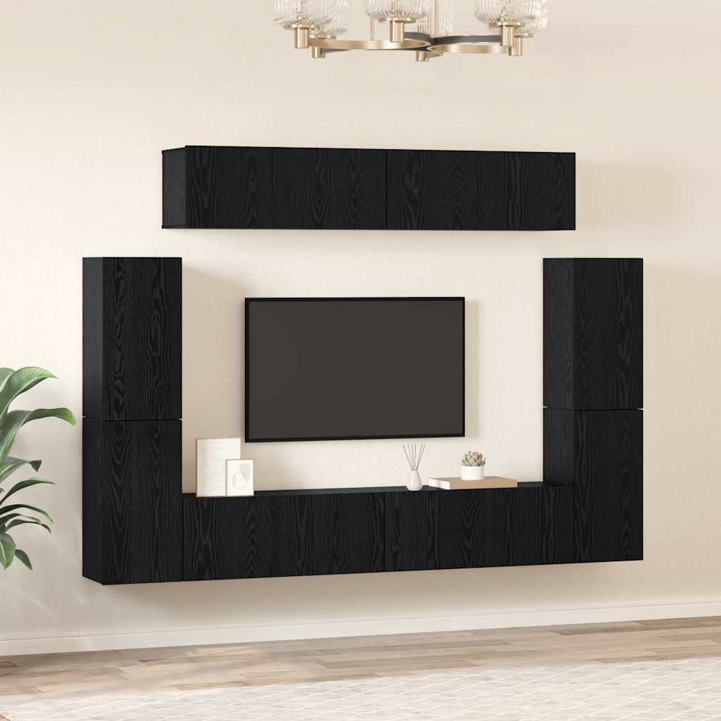 Set TV komoda Zidne 8 pcs Crni hrast Konstruirano drvo