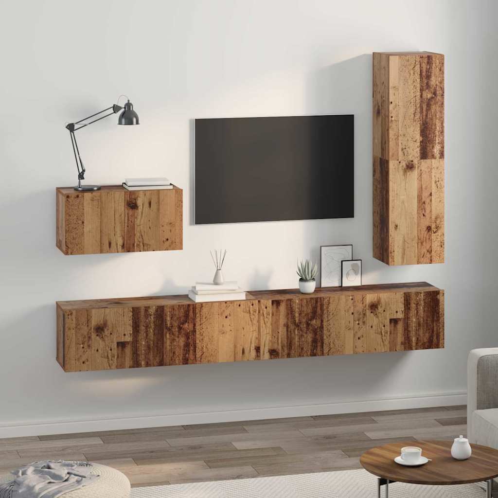 Set TV komoda s ladicama 4 pcs Staro drvo Konstruirano drvo