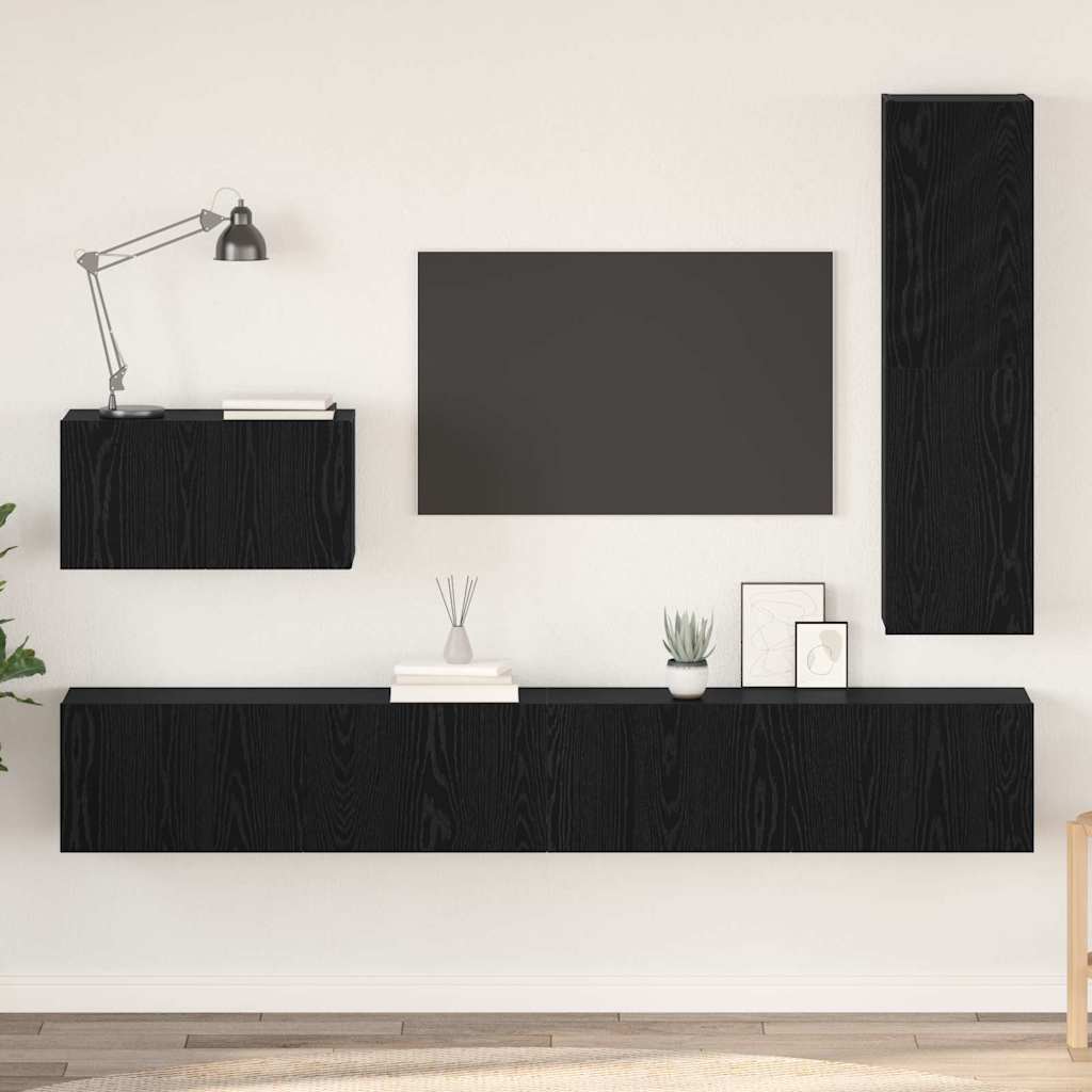 Set TV komoda s ladicama 4 pcs Crni hrast Konstruirano drvo