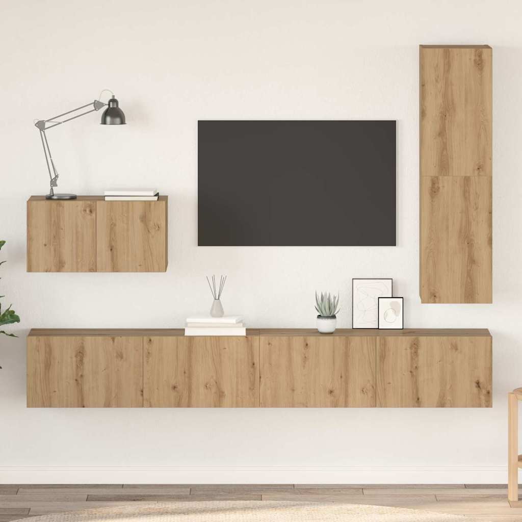 Set TV komoda Zidne 4 pcs Umjetnički hrast Konstruirano drvo