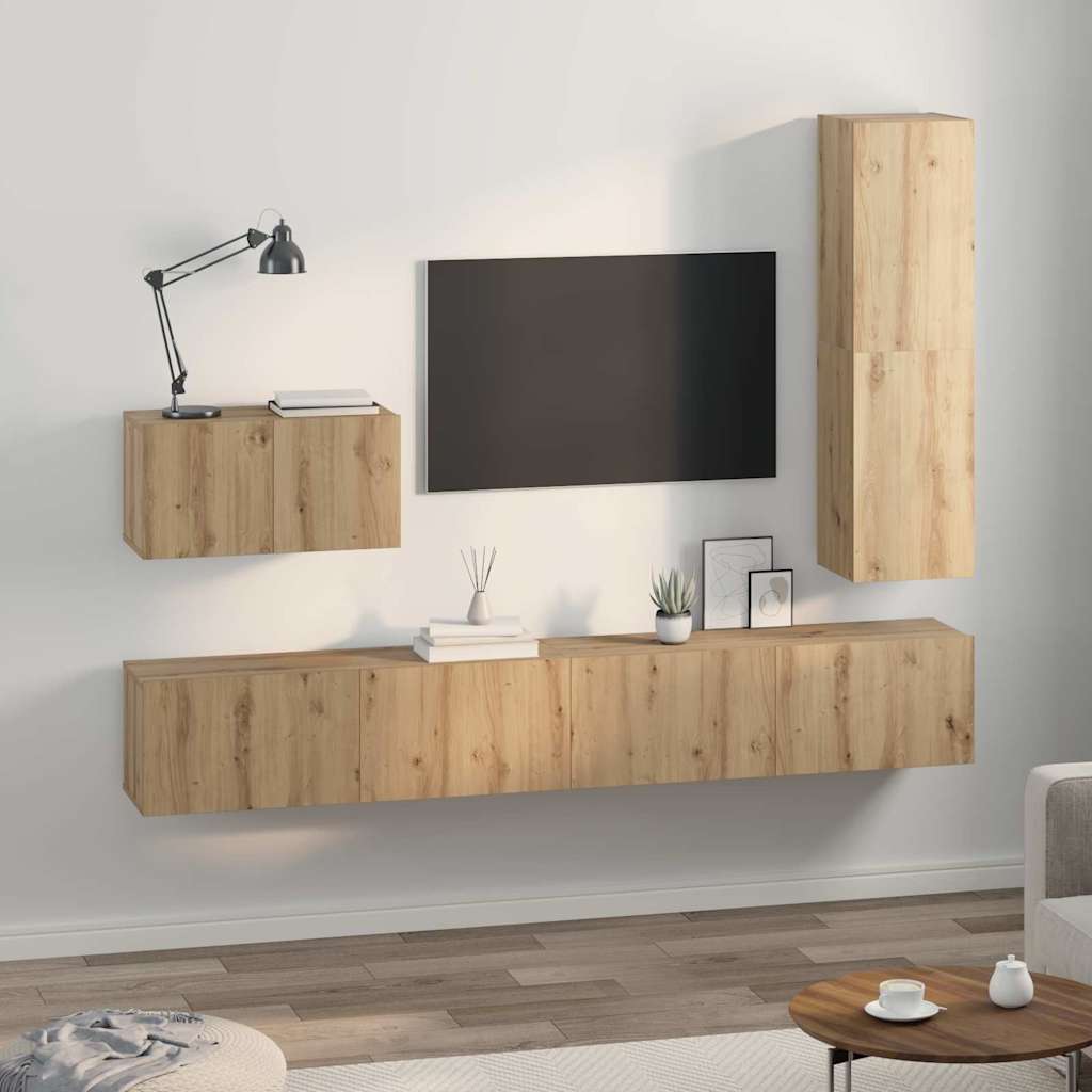 Set TV komoda Zidne 4 pcs Umjetnički hrast Konstruirano drvo