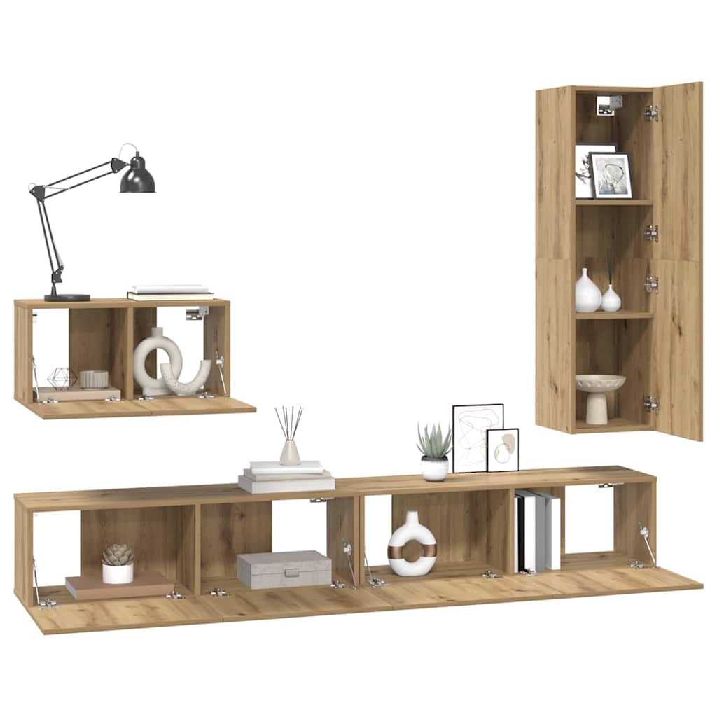 Set TV komoda Zidne 4 pcs Umjetnički hrast Konstruirano drvo