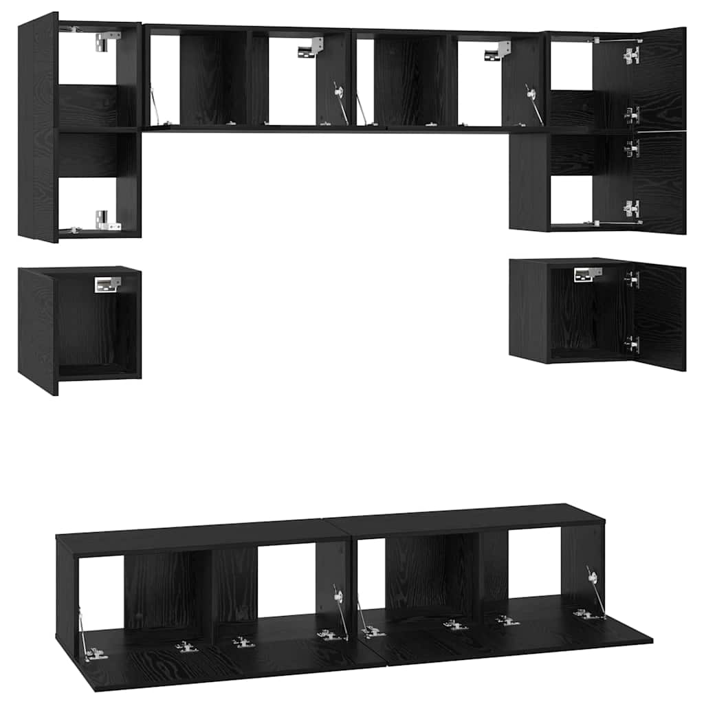 Set TV komoda Zidne 8 pcs Crni hrast Konstruirano drvo