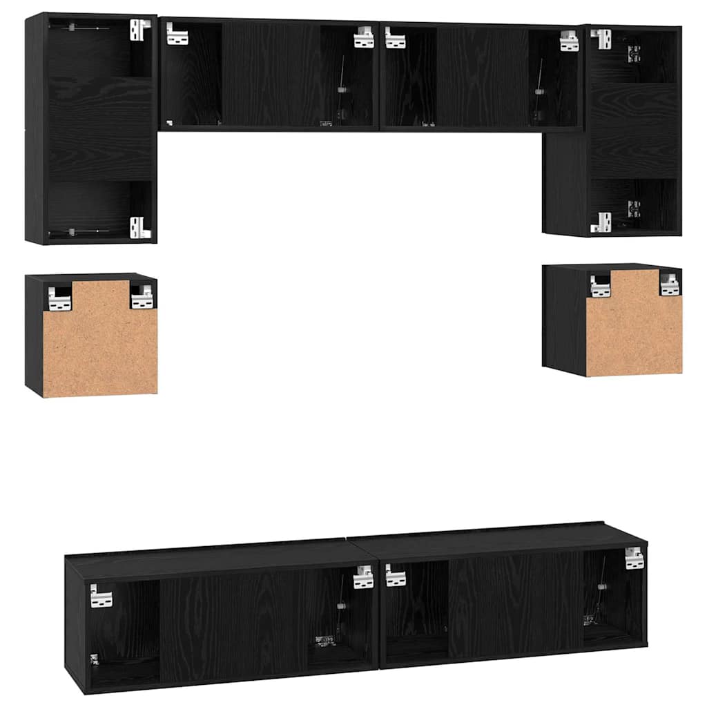 Set TV komoda Zidne 8 pcs Crni hrast Konstruirano drvo