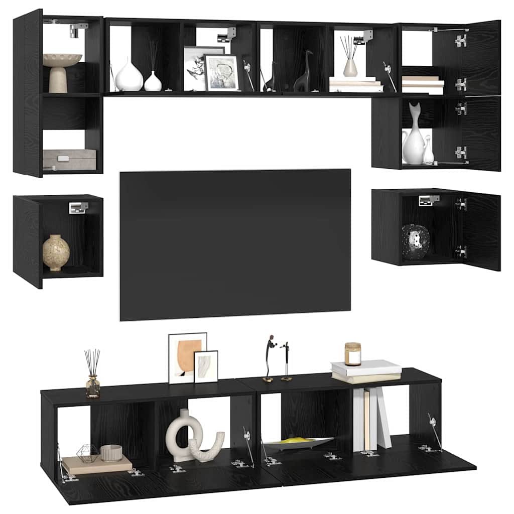 Set TV komoda Zidne 8 pcs Crni hrast Konstruirano drvo
