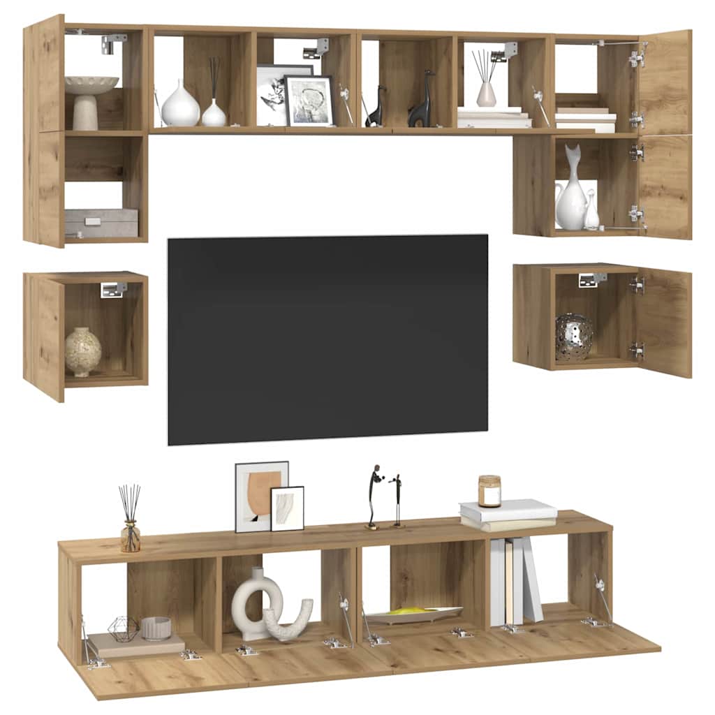 Set TV komoda Zidne 8 pcs Umjetnički hrast Konstruirano drvo