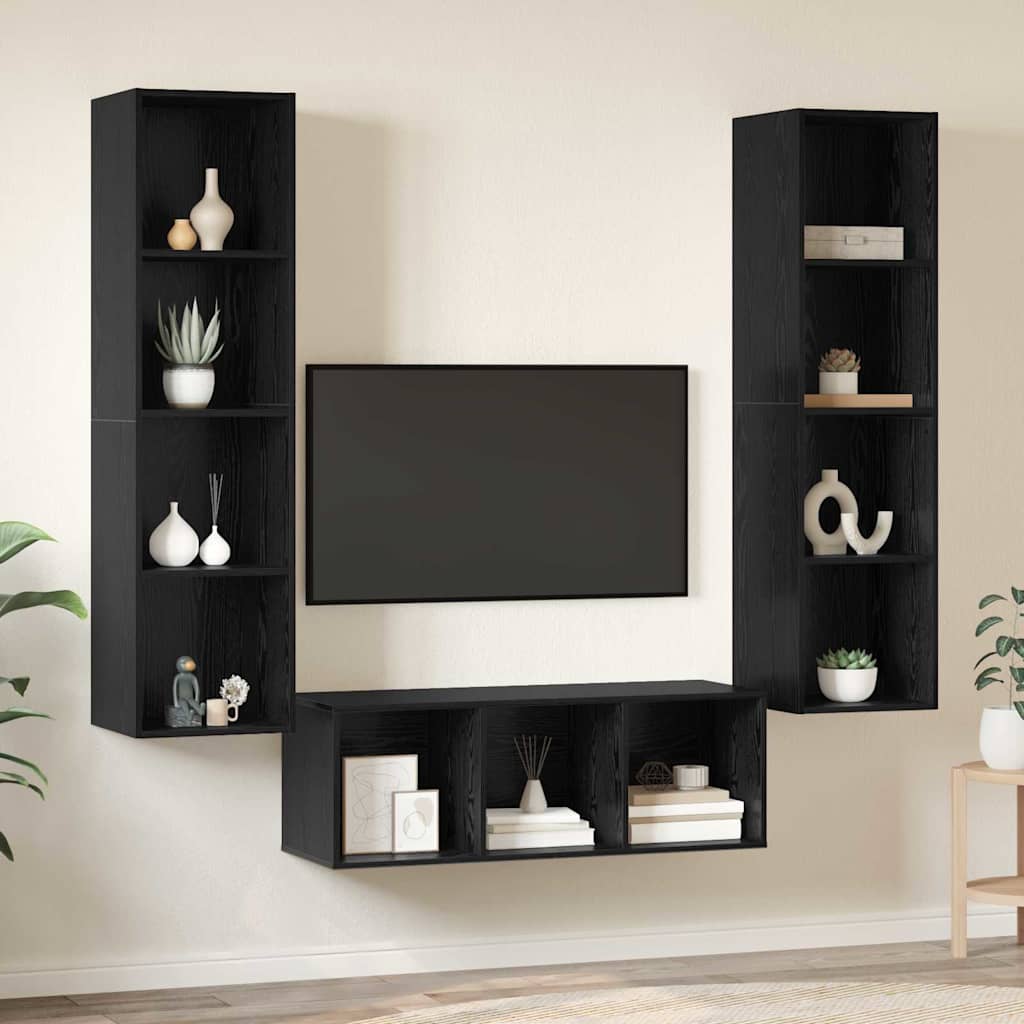 Set TV komoda Zidne 3 pcs Crni hrast Konstruirano drvo