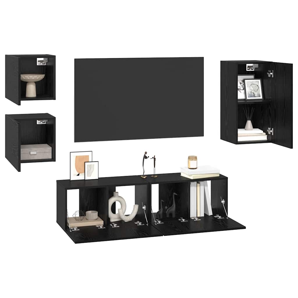 Set TV komoda Zidne 5 pcs Crni hrast Konstruirano drvo